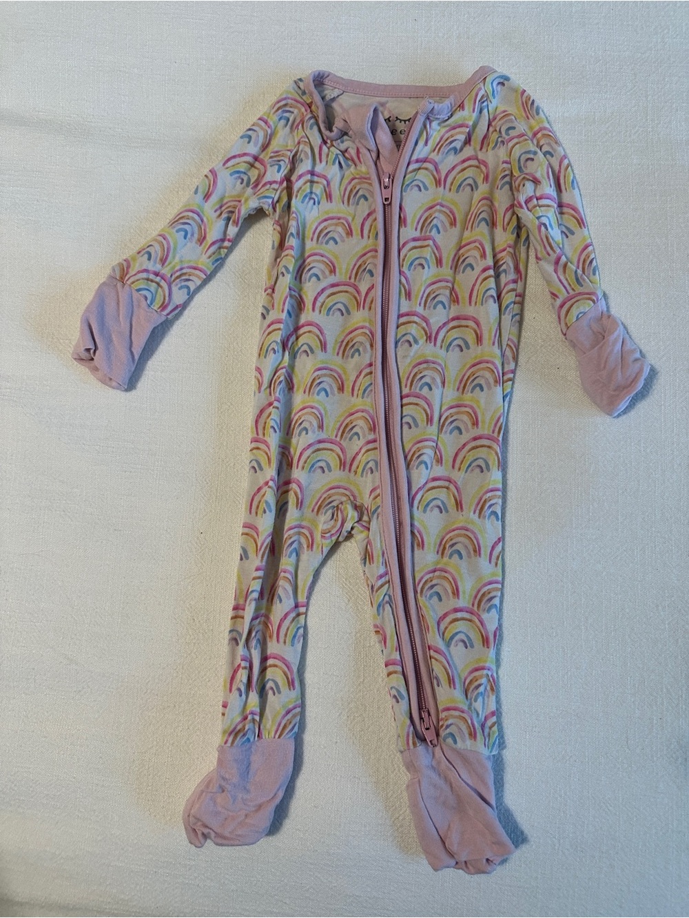 Little Sleepies Pastel Rainbow Footed One-Piece - Pink Trim